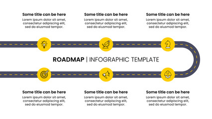 Poster - Infographic template. Roadmap with yellow circles and 6 steps