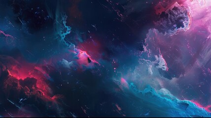 Poster - Abstract wonderful light wave of nebula in glitch style design connect and flow express energy dynamic represent connection of star in universe or plasma scatter on space with mysterious scene. AIG53.