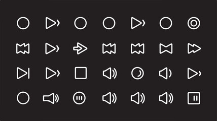 Poster - Collection of white media player icons on black background vector