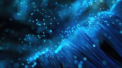 Fototapete - Abstract picture of blue light particle with digital technology style design connecting become dynamic of electric wave movement represent about flowing of data or structure of network system. AIG53.