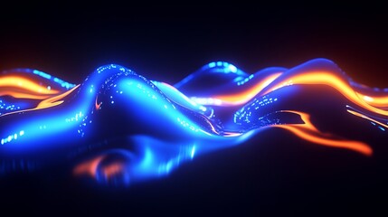 Poster - Abstract Glowing Waves of Blue and Orange Light on a Dark Surface