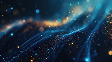 Fototapete - Abstract picture micro light sparkling particle represent data flow vivid flowing wave with high tech background, create digital effect scene perfect for energetic and fantasy wallpaper design. AIG53.