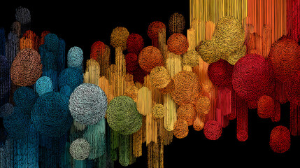 Wall Mural - Yarns in diverse colors forming a complete color spectrum from an aerial view, consisting of knitting thread and fiber skeins. generative ai. thread fiber. Illustration