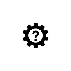 Poster - Gear with question mark icon representing help settings and system support in flat vector style

