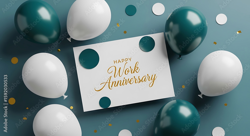 Work anniversary celebration with balloons and festive confetti on a ...
