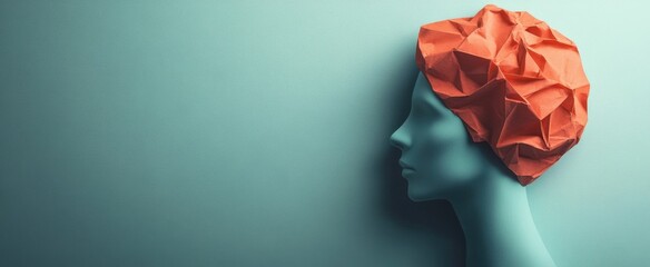 Poster - A striking image of a mannequin profile featuring a creatively designed paper headpiece. The vibrant orange contrasts beautifully with the soothing blue, creating a visually captivating piece that
