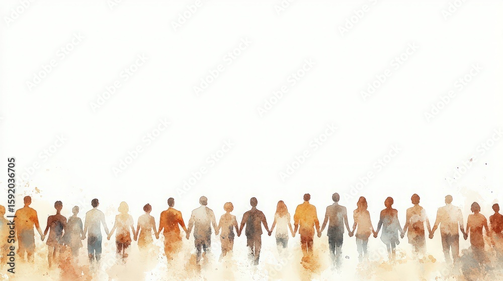 Diverse group of people holding hands in unity, representing teamwork ...