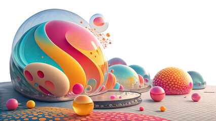 Poster - Colorful abstract art with spheres and dome structures on a patterned surface design style created with generated ai