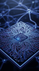 Leinwandbilder - Close-up of glowing circuit board, intricate design, showcasing technological advancement, symbolizing innovation, connection, and digital world