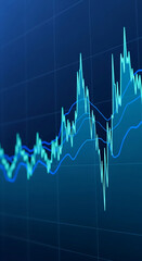 Poster - Abstract blue and green financial chart on dark background, showcasing stock market trends and data visualization, ideal for business or finance concepts