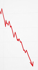 Poster - Red downward trending line graph on white background, illustrating decline or loss, symbolizing economic downturn or market decrease, suitable for financial reports or presentations