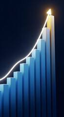 Poster - Ascending blue bars graph with glowing arrow, showcasing growth, progress, and success in business analytics visualization