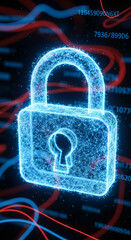 Leinwandbilder - Blue glowing padlock, digital network background, symbolizes data security, online protection, privacy, safety, and digital security concepts