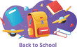 © Asma - Illustration of back to school supplies including backpack books pencils and toy airplanes floating around
