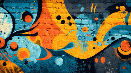 Wall Mural - Graffiti abstract background concept. colorful graffiti mural featuring vibrant abstract shapes and patterns on a brick wall. rough graffiti. Illustration