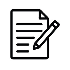 Poster - Document with pencil icon for writing notes or editing text in a simple outline vector design style