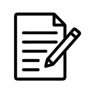 Document with pencil icon for writing notes or editing text in a simple outline vector design style