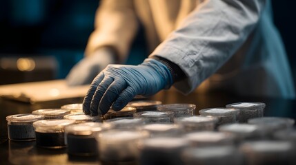 Poster - Scientist carefully labeling specimen containers in a well lit laboratory setting