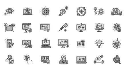 Aufkleber - business icon set: a collection of minimalist, black and white icons, perfect for a wide range of bu