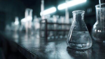 Poster - Laboratory equipment on a dark table surface