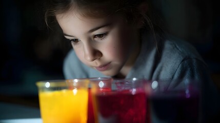 Poster - Student carefully mixing primary colors in a science experiment