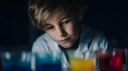 Poster - A student intently mixing primary colors in a science class