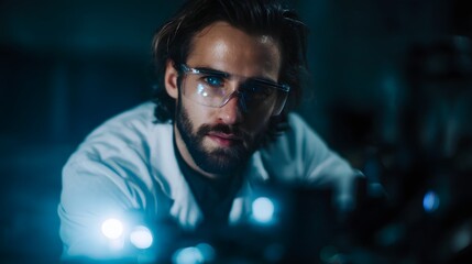 Poster - Scientist adjusting laser equipment in an optics lab