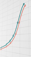 Poster - Abstract graphic showing teal and coral growth curves on grid background, symbolizing progress, success, and upward trend in business analytics