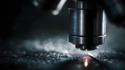 Poster - Close up of a microscope and glass slide with intricate details and sharp focus