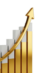 Aufkleber - Gold and white bar graph with upward-pointing arrow, symbolizing growth, success, and financial increase.  Ideal for business or financial presentations
