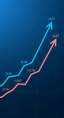 Aufkleber - Ascending blue and coral line graph on dark blue background, showcasing growth and positive trend, ideal for business presentations or financial reports