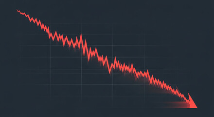 Aufkleber - Red downward trending line graph on dark background, illustrating decline, loss, or negative trend, suitable for financial or economic contexts