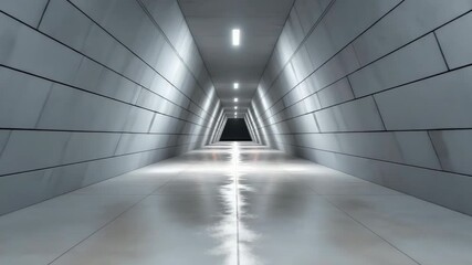 Poster - A long, narrow tunnel with a wet floor. The tunnel is dark and empty. The light shining on the floor creates a sense of mystery and unease