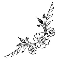 Poster - Elegant floral line art illustration featuring delicate botanical elements and intricate petal details perfect for decorative designs