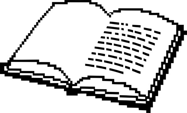 Open book pixel art icon, retro digital illustration of reading, literature, knowledge, learning and education concept