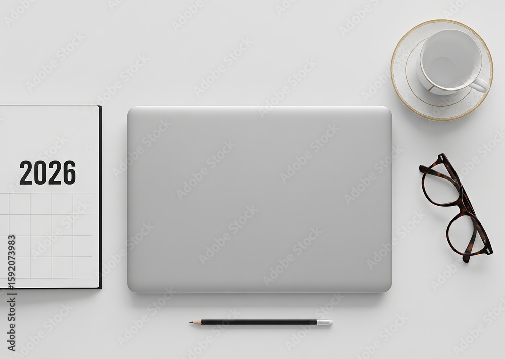 AI Generation Modern workplace without people Office notebook 2026 ...