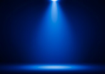 Fototapete - Blue Spotlight Beam on Dark Stage Background, Abstract Light Ray, Spotlight Effect, Illustration.