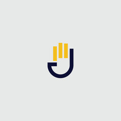 Poster - Abstract graphic hand icon crafted with yellow and dark blue lines logo