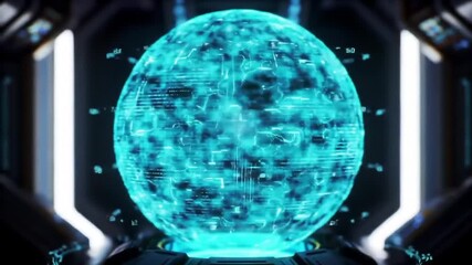 Floating Data Sphere Spinning in Futuristic Environment