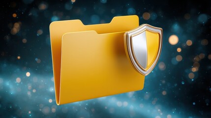 Aufkleber - Digital illustration of a yellow folder with a shield symbol, representing security and protection in data management.