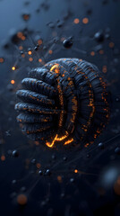 Wall Mural - Dark sphere with fiery network,  complex structure,  floating in a dark space,  glowing lines,  connected by particles