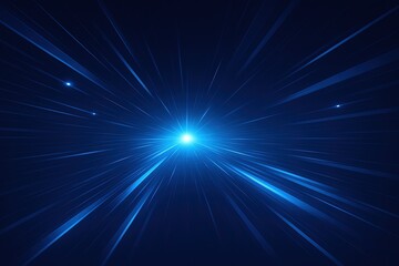 Poster - Bright blue light burst with radiating streaks and glowing particles in space.