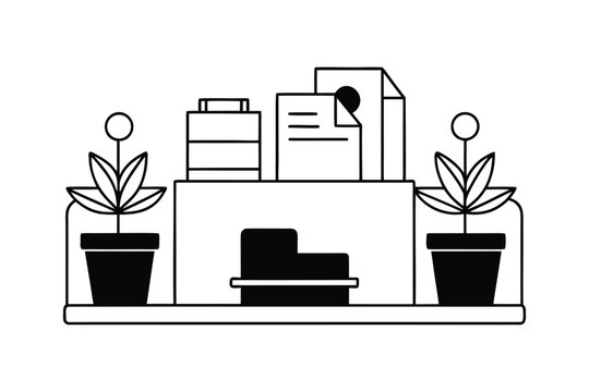 U Shaped Office Desk Arrangement Illustration for Workspace Design and Planning