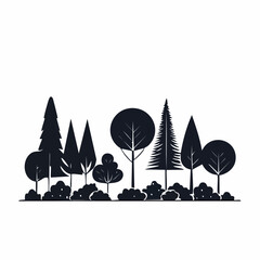 Poster - A stylized monochrome illustration featuring a forest silhouette with various tree shapes and sizes, showcasing a minimalist design against a white background.