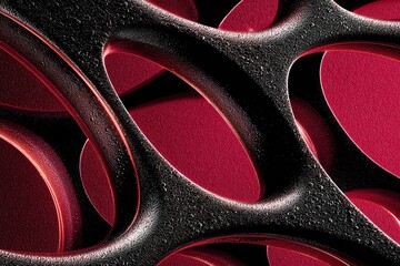 Fototapete - Abstract design featuring intertwining shapes in red and black creates a striking visual texture and depth