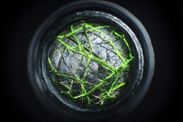 Poster - Unique close-up of black and green decorative sphere showcasing intricate design within