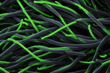 Poster - Close-up view of green and black filamentous structures under a microscope in laboratory setting