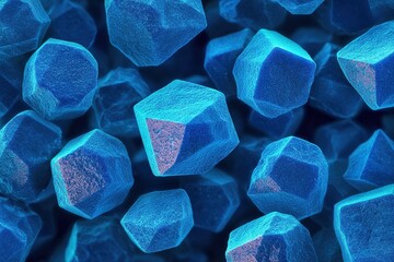 Poster - Intricate blue crystalline structures captured in high detail showcasing their geometric patterns and textures under microscopic observation