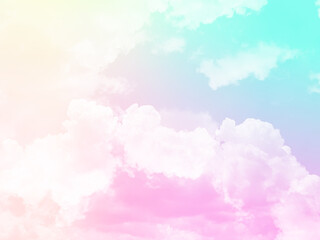 Wall Mural - beauty sweet pastel pink blue colorful with fluffy clouds on sky. multi color rainbow image. abstract fantasy growing light