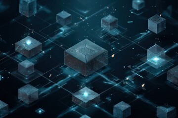 Poster - Blockchain concept emphasizing decentralized systems and secure digital data exchanges.